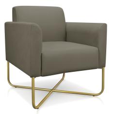 Poltrona Marisa Suede Marrom Rato Base X Industrial Dourada