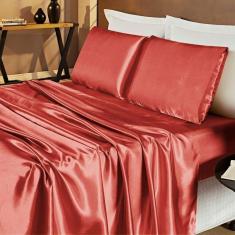 Jogo De Lençol King Cetim Shine 4 Peças Telha