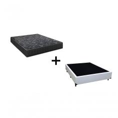 Cama Box Casal 138 Tecido Sintético Branco Com Colchão Lisboa Bello Box Espuma D28 Preto