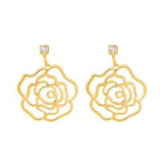 Brinco Rommanel Banhado A Ouro 18k Cristal Com Flor Rosa Vazada 523542