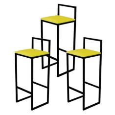 Kit 3 Banqueta Alta Cozinha Bar Balcão Bistrô Industrial Preta Assento