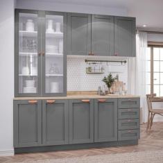 Cozinha Modulada Compacta 4 Peças com Armário Aéreo 2 Portas Vidro Ari