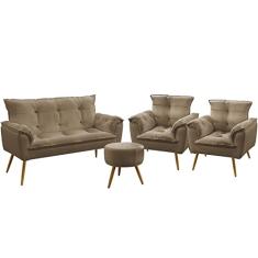 Kit Poltrona Namoradeira e 2 Poltronas Decorativas Beta Puff Solar Sued Capuccino Aradecor