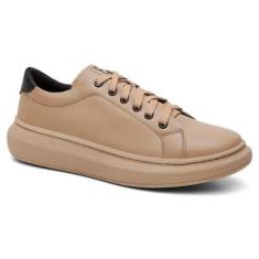 Tênis Masculino Couro Fechamento Cadarço Casual Moderno-Masculino