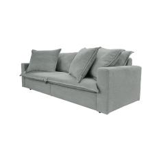 Sofá 3 Lugares Fixo Bouclé Cinza Claro Vegas Premium Base em Madeira Maciça