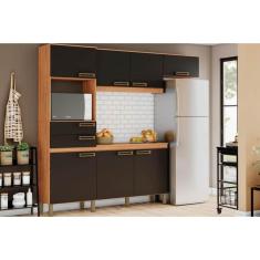 Cozinha Compacta B107 7 Portas e 2 Gavetas 225cm Nature/Preto - Henn