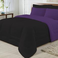 Edredom Dupla Face 100% Algodão Malha Solteiro Gran Moratta 01 Peça - Preto/ Roxo