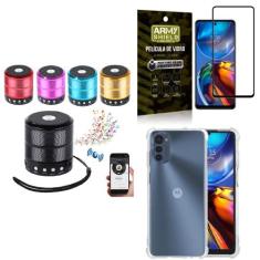 Kit Mini Som BlueTooth Moto E32 com Capa e Película 3D Armyshield