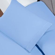 Jogo de Cama Casal Padrão 3 Peças Liso Cama Box - Mercado Bordado, Azu