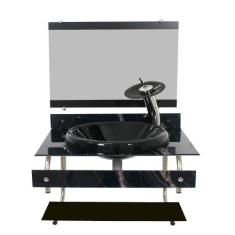 Gabinete com cuba para banheiro de vidro itxx 60cm inox - mármore pret