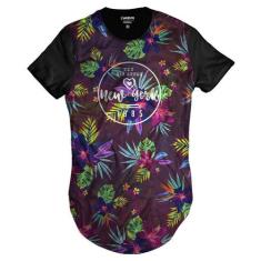 Camiseta Longline Floral New York 1985 Color - Di Nuevo, M, Preto