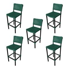 Kit 5 Banquetas Premiuim Assento Curvo França em Aluminio e Corda Naút