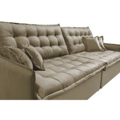 Sofá Sem Caixa Retrátil Reclinável 2,15m Cama inBox Versátil com Pillow Top e Molas Velusoft Bege
