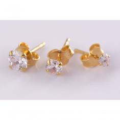 Trio De Brincos Zircônia Folheado Em Ouro 18k