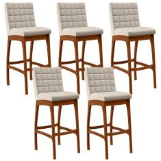 Kit 05 Banquetas Altas Mila Linho Cru
