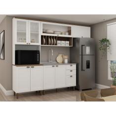 Cozinha Completa Com Cristaleira Forno 100% Mdf Iluminata Branco