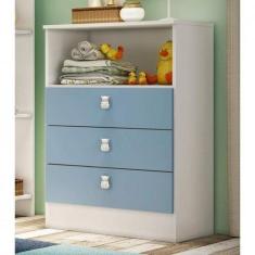 Cômoda Infantil 3 Gavetas e Nicho 1330 Espresso Móveis Branco/Azul