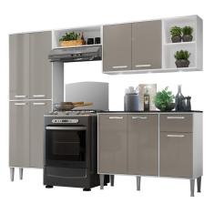 Cozinha Compacta Multimóveis Xangai FG3415  com 3 Leds Armário e Balcão Branca/Lacca Fumê