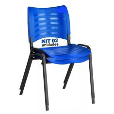 Kit 2 cadeira prisma iso fixa para  igreja recepção sala de espera azul