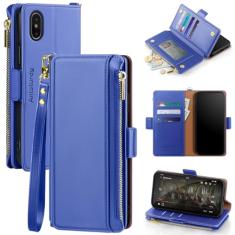 Antsturdy Capa carteira feminina para iPhone Xs Max com porta-cartões, couro PU 【bloqueio RFID】 Capa masculina flip folio à prova de choque com alça zíper compartimentos para cartão de crédito, roxo