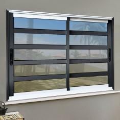 Janela Elite com Travessas 2 Folhas Moveis 100 X 100 Vidro Reflex Mix Preto