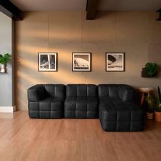 sofá guldi popup com 2 módulos canto central e puff corino preto