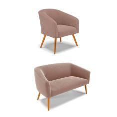Sofá Namoradeira e Poltrona Pé Palito Castanho Stella Bouclê Rosê D03 - D`Rossi