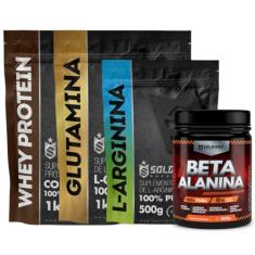 Kit: Beta Alanina 500g + Arginina 500g + Whey Protein Concentrado 1Kg + Glutamina 1Kg - 100% Importado - Soldiers Nutrit