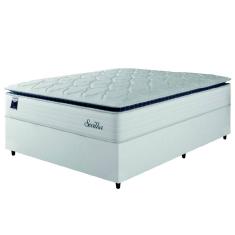 Cama Box Casal Colchão Molas Ensacadas Com Pillow Sevilha 138x188x71cm Branco/Cinza Hellen – Suporta Até 150 Kg Por Pessoa