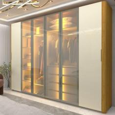 Guarda Roupa Casal com Vidro Reflecta LED e Pés 6 Portas 100 MDF Innov