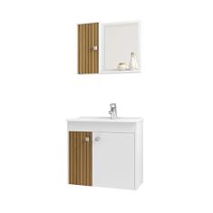 Gabinete para Banheiro com Cuba e Espelho Munique Móveis Bechara Branco Ripado