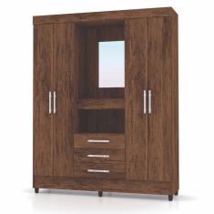 Guarda Roupa Casal 4 Portas Capelinha Fortaleza 1006180 Imbuia Rustico Vila Rica