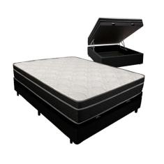 Cama Box Baú Viúva 128 Tecido Sintético Preto com Colchão Paris de Molas Ensacadas Preto 67x128x188