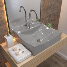 Kit Cuba Q440 Com Torneira Luxo 1195 Metal + Válvula Click 1``b (2,6cm) + Sifão Cromado + Flexível Cinza