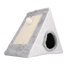 Casa para Arranhar Gatos, Design Triangular, Sisal Multifuncional, Madeira de Pinho, Alívio do Estresse, Cama de Gato, Design Dobrável para Exercícios Musculares (L)