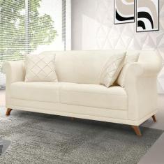 Sofá 3 Lugares Pé de Madeira Julieta 220 cm Linho S04 - D'Rossi - DRos