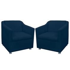 Kit 02 Poltronas Decorativa Tilla Pés Cromados Suede Bege - DS Estofados