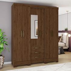 Guarda Roupa Casal 6 Portas 3 Gavetas com Espelho Santorini Henn Castanho