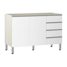 Balcão de Pia sem Tampo para Cozinha 120cm 2 Portas e 4 Gavetas Lis Luciane Móveis