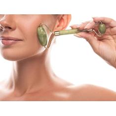 Rolo Massageador Facial Pedra Jade Anti Estresse e Anti Rugas Massoterapia