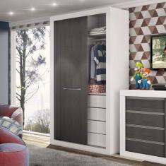 Guarda-Roupa Solteiro 2 Portas de Correr 4 Gavetas News Móveis Percasa Branco/Carvalho