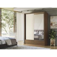 Guarda-roupa Democrata 02 Pts de Correr flex com Espelho Jatobá/Areia