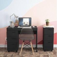 Conjunto Home Office Escrivaninha 3 Gavetas com Gaveteiro 3 Gavetas Osaka Politorno Preto