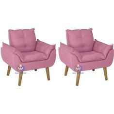 Kit 02 Poltrona/Cadeira Decorativa Glamour Rosê Com Pés Quadrado - Smf