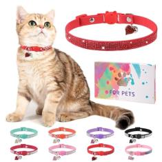 DILLYBUD Coleira de gato de strass com sino, coleira de gato de diamante com fivela de segurança liberação rápida para meninas, meninos, gatinhos pequenos, filhotes de animais de estimação, coleiras