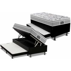 Cama Box Baú c/Auxiliar Solteiro: Colchão Ortopédico Probel D45 / EP Guarda Costas PróExtreme Plus Euro Pillow + Base CRC Courano Black(88x188)