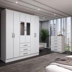 Guarda-Roupa Casal Emma 6 Portas 3 Gavetas e Espelho com Cômoda 5 Gave