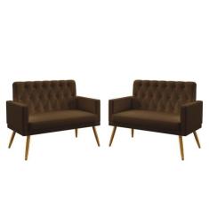 Kit 2 Poltronas Namoradeiras Decorativas Estofadas Vega Com Rodapé E B