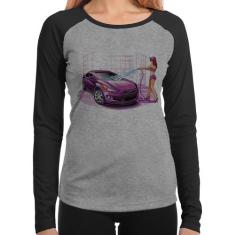 Baby Look Raglan Lava Jato Carro Roxo Manga Longa - Foca na Moda, Cinz