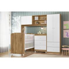 Jogo De Quarto Completo Infantil Bebê Guarda Roupa Conjugado 4 Portas 2 Gavetas 2 Nichos Cômoda 3 Gavetas Berço C/ Rodízios Sophia